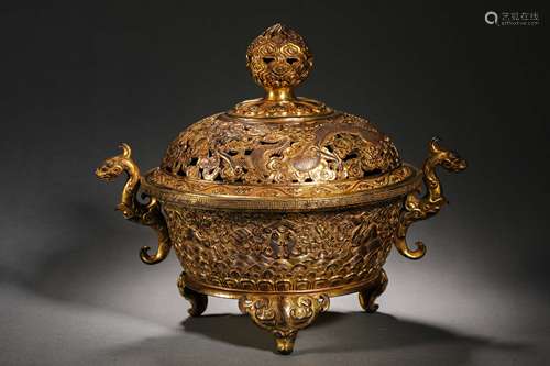 Ming Dynasty gilt dragon pattern incense burner