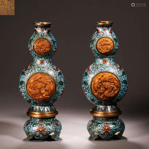 Qing Dynasty Cloisonne Shoushan Stone Flower Arrangement Bot...
