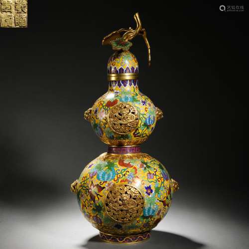 Qing Dynasty Cloisonne Dragon Pattern Flower Gourd Bottle