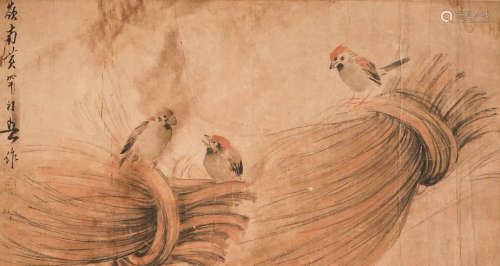Chinese ink painting, on paper by Huang Huanwu‘s Sparrow pic...