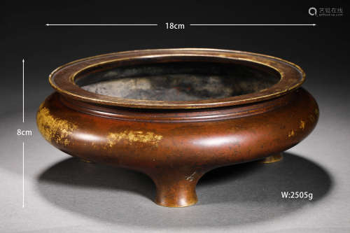 Ming Dynasty bronze three-legged stove