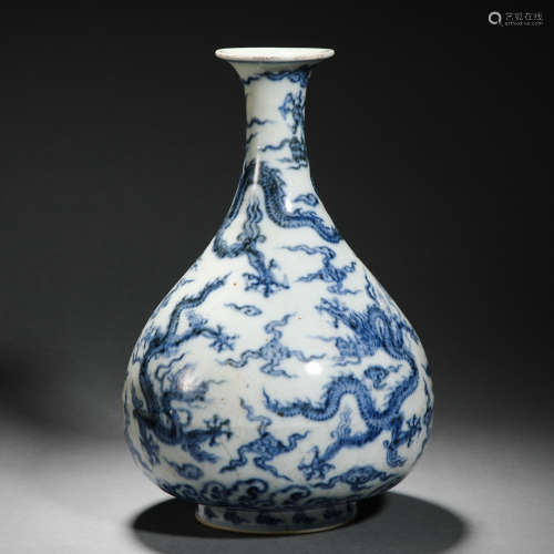 Yuan Dynasty blue and white dragon pattern jade pot spring