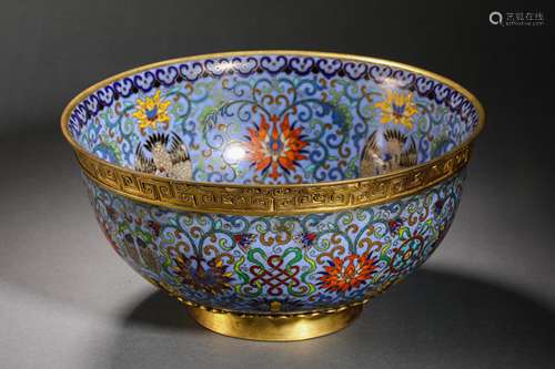 Qing Dynasty Cloisonne Flowers Large Bowl