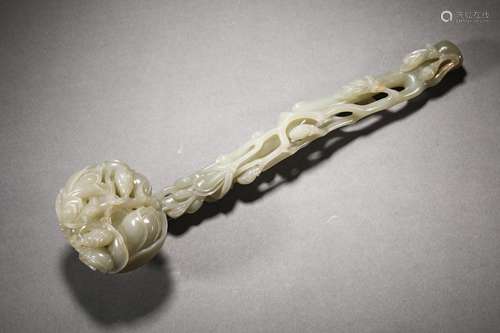 Qing Dynasty Hetian jade flower auspicious