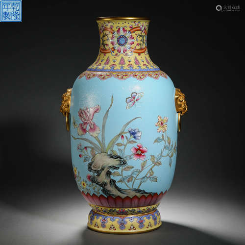 Qing Dynasty pastel flower amphora