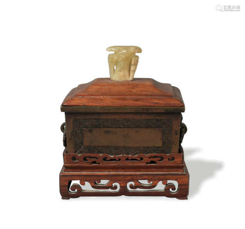 Chinese Rectangular Censer with Lid and Stand, 18th