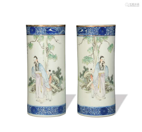 Pair of Chinese Blue and White Hat Stands, Republic