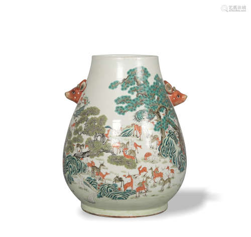 Chinese Famille Rose Hundred Deer Vase, 19th Century
