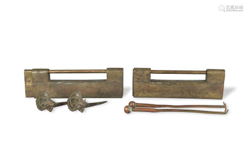 2 Chinese Bronze Locks and 2 Bronze Latches, Qianlong