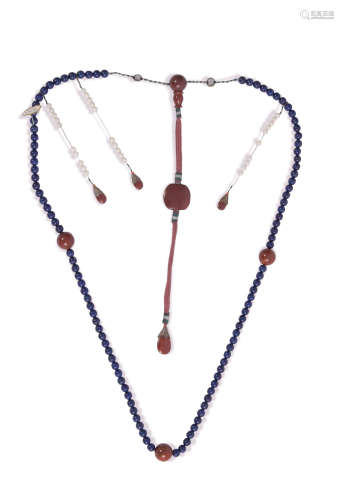 Chinese Jasper and Lapis Court Necklace, 19th Century