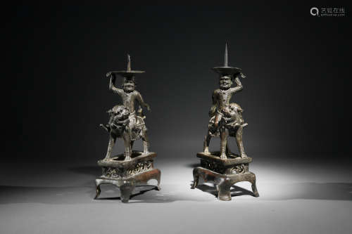 Pair of Bronze Candlesticks, 18th Century or Earlier
