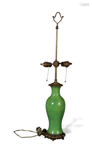 Chinese Green Glazed Guanyin Vase Lamp, 19th Century