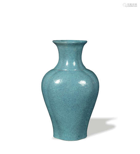 Chinese Robin's Egg Lobed Vase, Late 19th Century