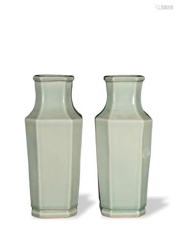 Pair of Chinese Celadon Octagonal Vases, Republic