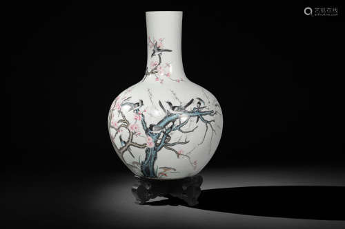 Chinese Famille Rose Tianqiu Floor Vase, Qing