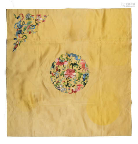 Chinese Yellow-Ground Silk Embroidery, 19th Century