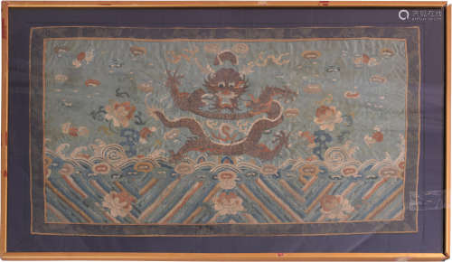 Chinese Blue Ground Dragon Embroidery, 19th Century