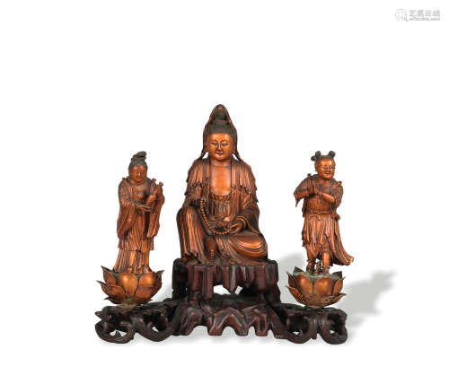 Group of Chinese Gilt Wood Statues of Guanyin, 19th C