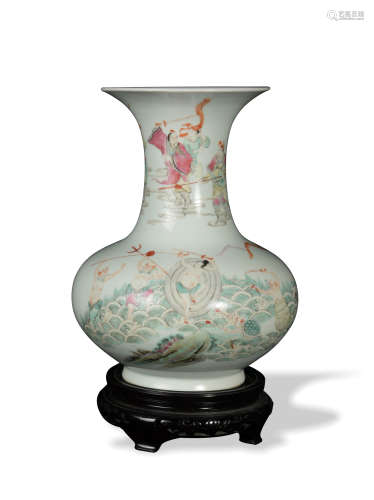 Chinese Famille Rose Vase with Stand, Late 19th Century