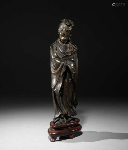 Chinese Bronze Statue of a Scholar with Stand, Ming
