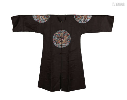 Chinese Black 12-Symbol Gunfu Robe, 19th Century