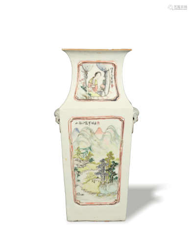 Chinese Famille Rose Rectangular Vase, Late 19th