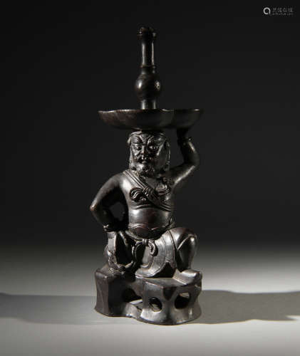 Chinese Bronze Western Figure Candlestick, Ming
