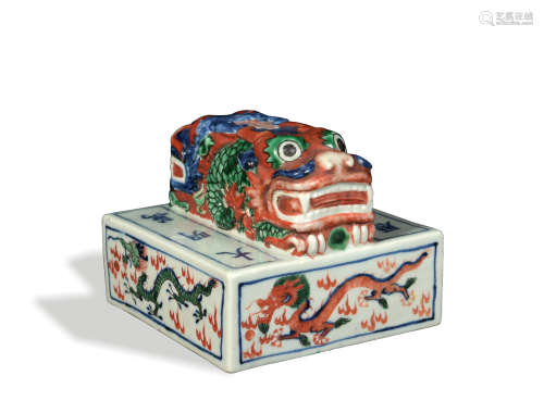 Chinese Wucai Dragon Seal, 19th Century