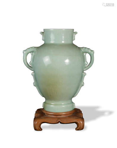 Chinese Longquan Style Celadon Taotie Vase, 18th