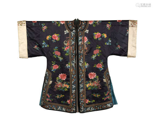 Chinese Black Ground Embroidered Lady's Robe, 19th