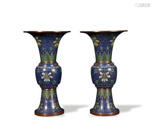 Pair of Cloisonne Gu Laotianli Vases, Late 19th Century