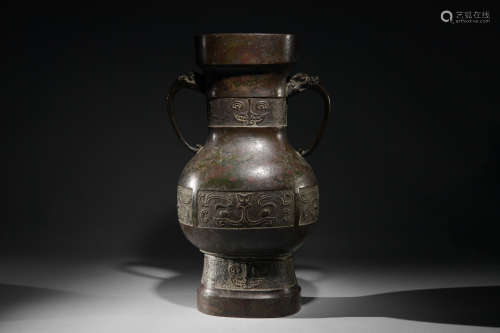 Chinese Bronze Beast Handle Vase, Ming Dynasty