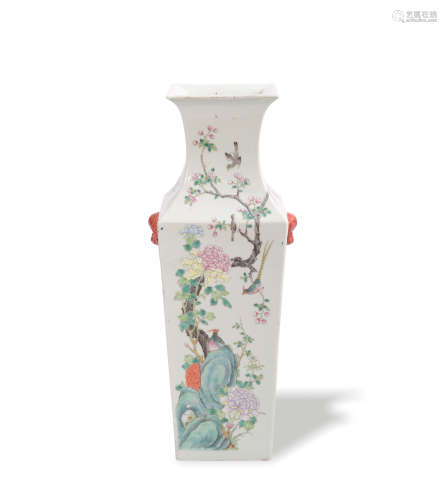 Chinese Famille Rose Square Floor Vase, Late 19th