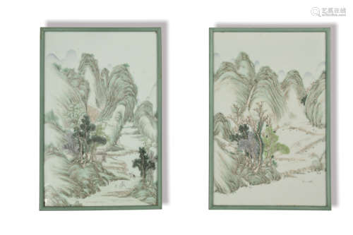 Pair of Chinese Famille Rose Plaques, Republic