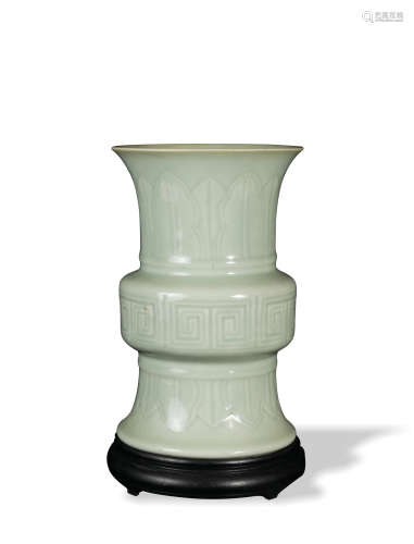 Chinese Celadon Gu Vase with Stand, 19th Century