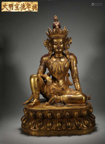 14世纪初中国明代宣德 铜鎏金佛坐像