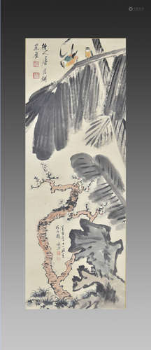 A CHINESE PAPER PAINTING, FLOWER AND BIRD, TANG YUN & LU YAN...