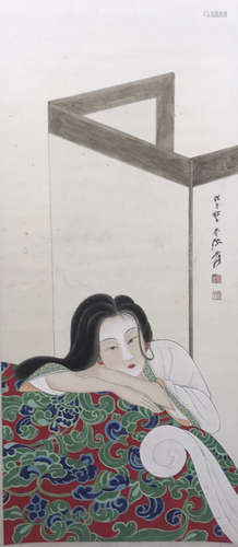 A CHINESE PAPER PAINTING, LADY, ZHANG DAQIAN