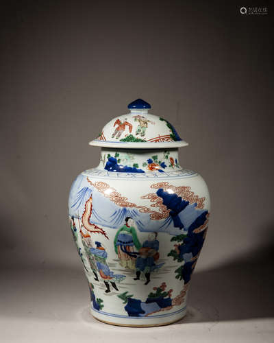 A CHINESE WUCAI JAR AND COVER, KANGXI PERIOD