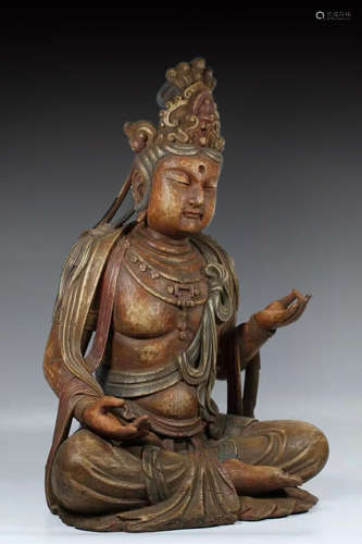 A WOOD FIGURE OF BODHISATTVA