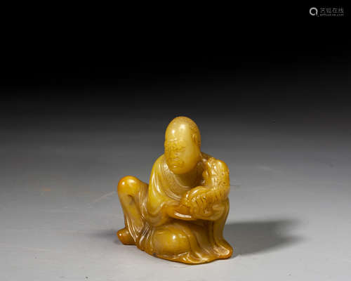 A CHINESE SOAPSTONE FIGURE OF LUOHAN