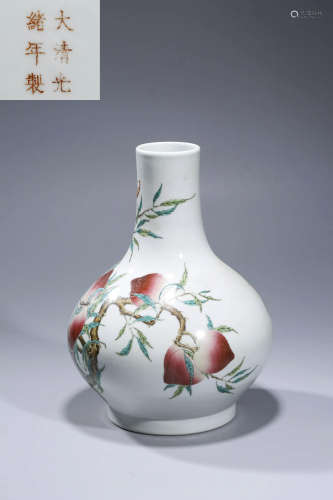 A CHINESE FAMILLE-ROSE 'NINE-PEACHES' VASE,MARK AND PERIOD O...