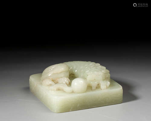 AN IMPERIAL WHITE JADE SEAL,QING DYNASTY