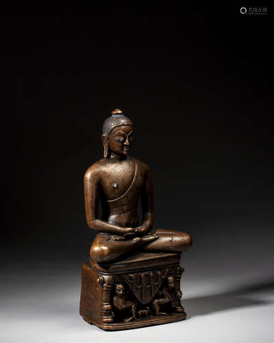 A PALA SILVER-INLAID COPPER ALLOY FIGURE OF AMITABHA