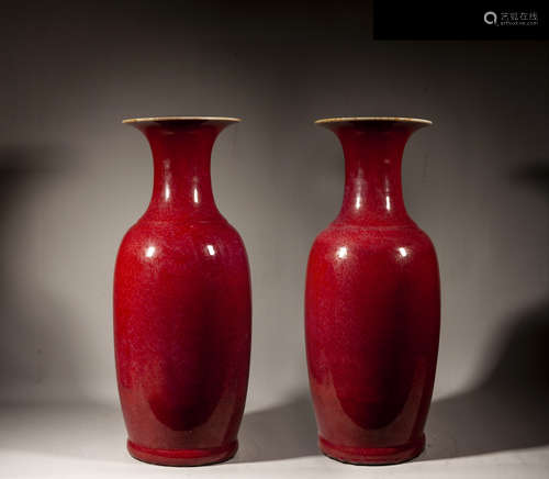 A PAIR OF FLAMBE-GLAZED VASES,QING DYNASTY