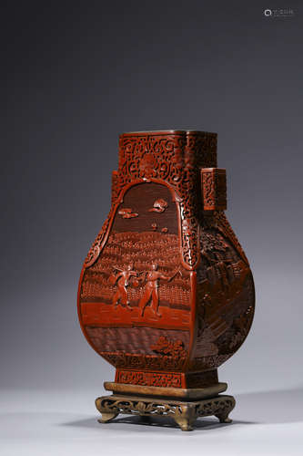 A CARVED RED LACQUER VASE,THE CULTURAL REVOLUTION PERIOD