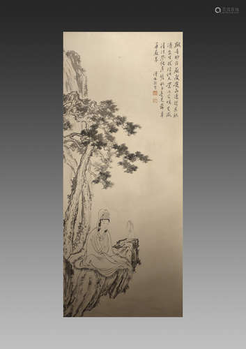 A CHINESE PAPER PAINTING, GUANYIN, PU RU