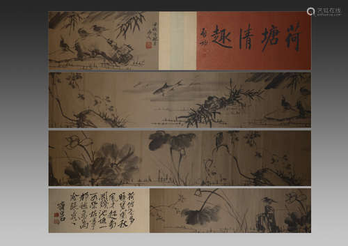 A CHINESE PAPER HAND SCROLL, POND OF LOTUS, ZHU DA