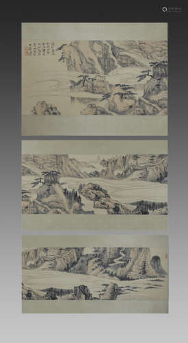 A CHINESE MIRROR PAINTED, LANDSCAPE, ZHANG DAQIAN