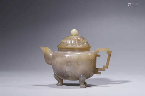 A CARVED AGATE TEAPOT,QING DYNASTY